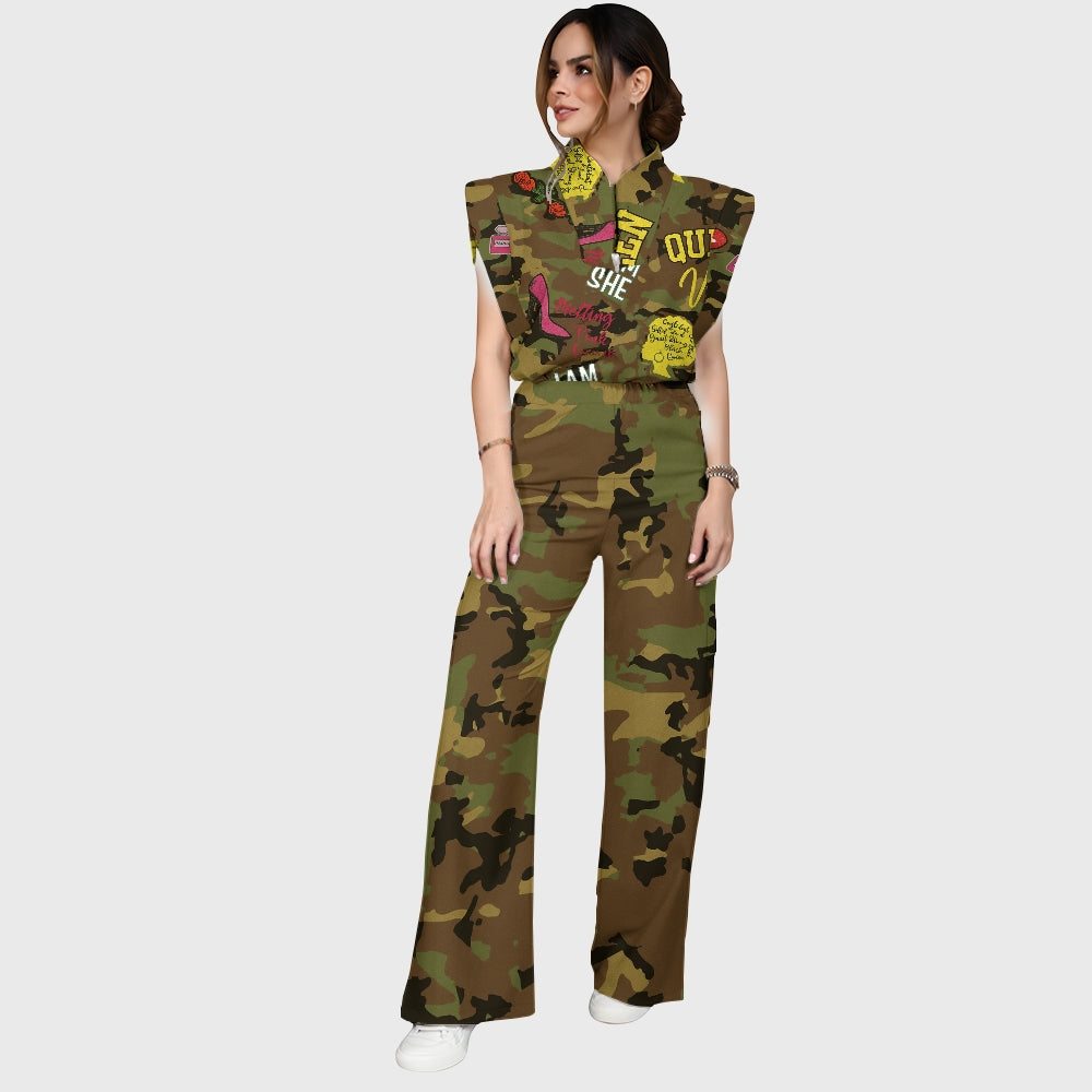 Women's Vintage Rose Camouflage Printed Scrub Set ST865