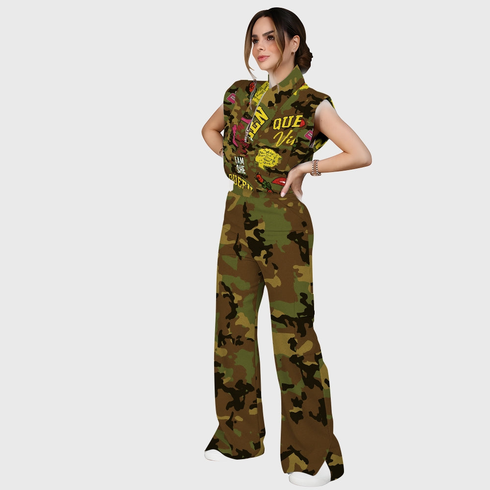 Women's Vintage Rose Camouflage Printed Scrub Set ST865