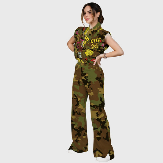 Women's Vintage Rose Camouflage Printed Scrub Set ST865