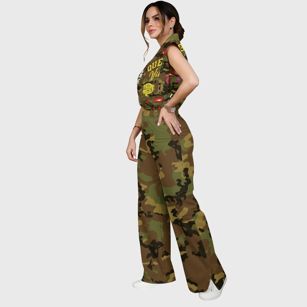 Women's Vintage Rose Camouflage Printed Scrub Set ST865