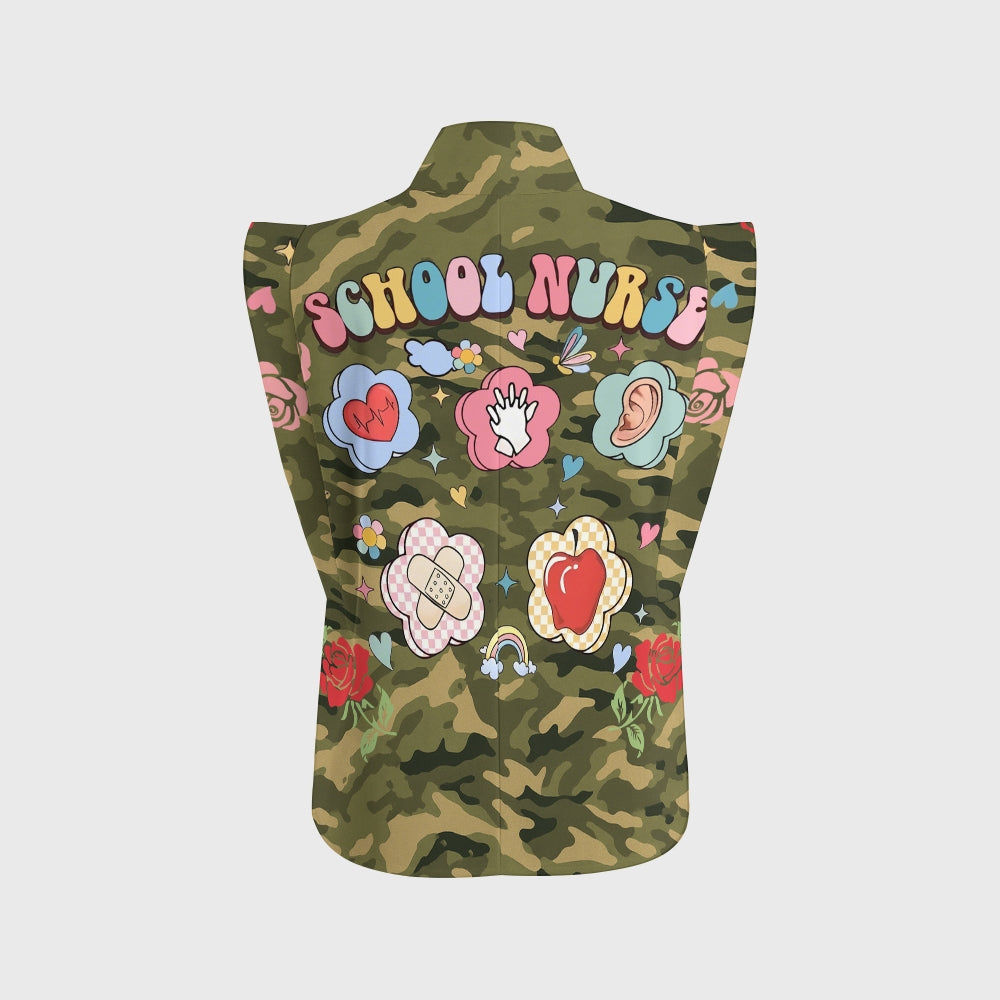 Women's School Nurse Camo Printed Scrub Set ST867
