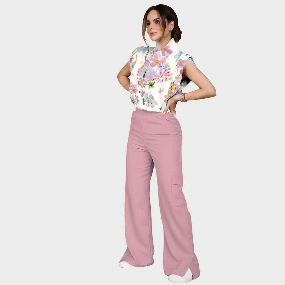 Women's Retro Floral Printed Scrub Set SF01