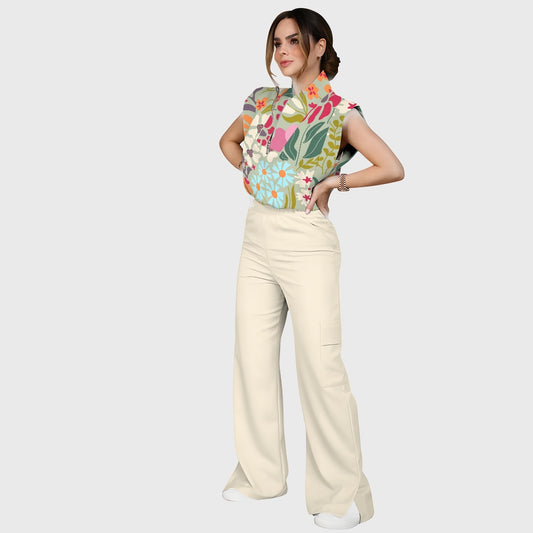 Women's Retro Psychedelic Floral Printed Scrub Set SF03