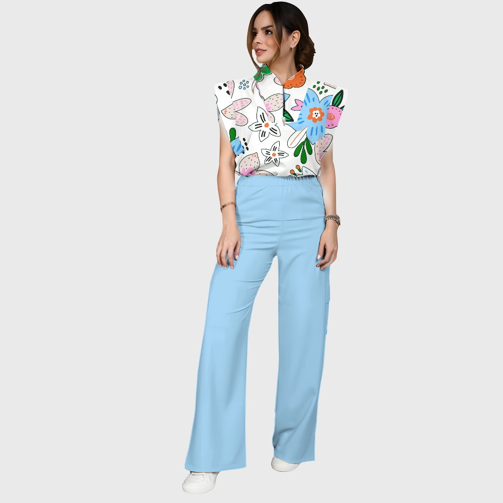 Women's Vintage Mod Floral Printed Scrub Set SF04