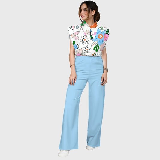 Women's Vintage Mod Floral Printed Scrub Set SF04