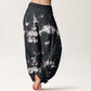Pure Cotton White Lines Spots Tie-Dye Pattern Women's Elastic Waist Harem Pants