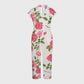 Women's Lapel Collar Wide Leg Rose Printed Scrub Jumpsuit