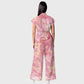 Women's Wide-Leg Pink Marble Printed Scrub Jumpsuit