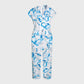 Women's Lapel Collar Wide-Leg Porcelain Print Scrub Jumpsuit