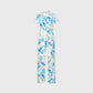 Women's Zip Neck Wide Leg Blue Watercolor Print Scrub Jumpsuit