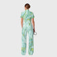 Women's Wide Leg Zip Neck Green Marble Printed Scrub Jumpsuit