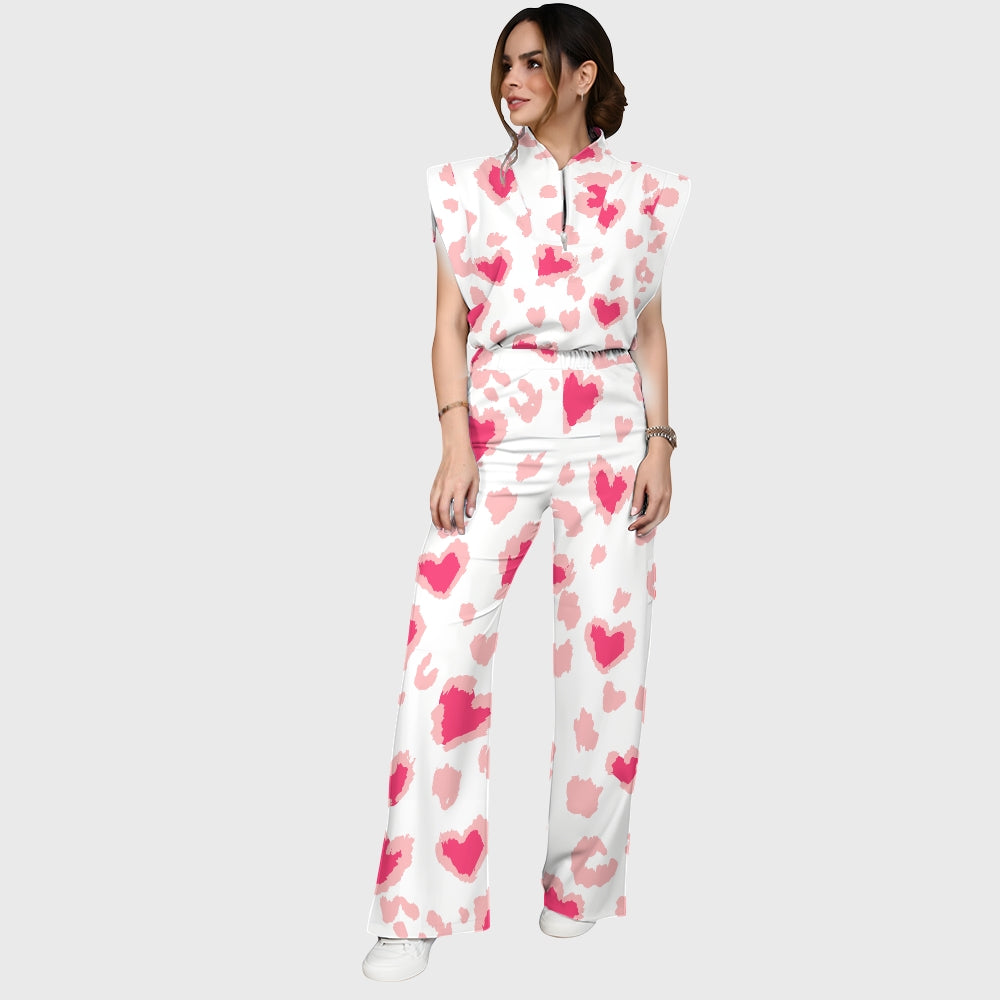 Women's Leopard Jaguar Heart Printed Scrub Set CL02