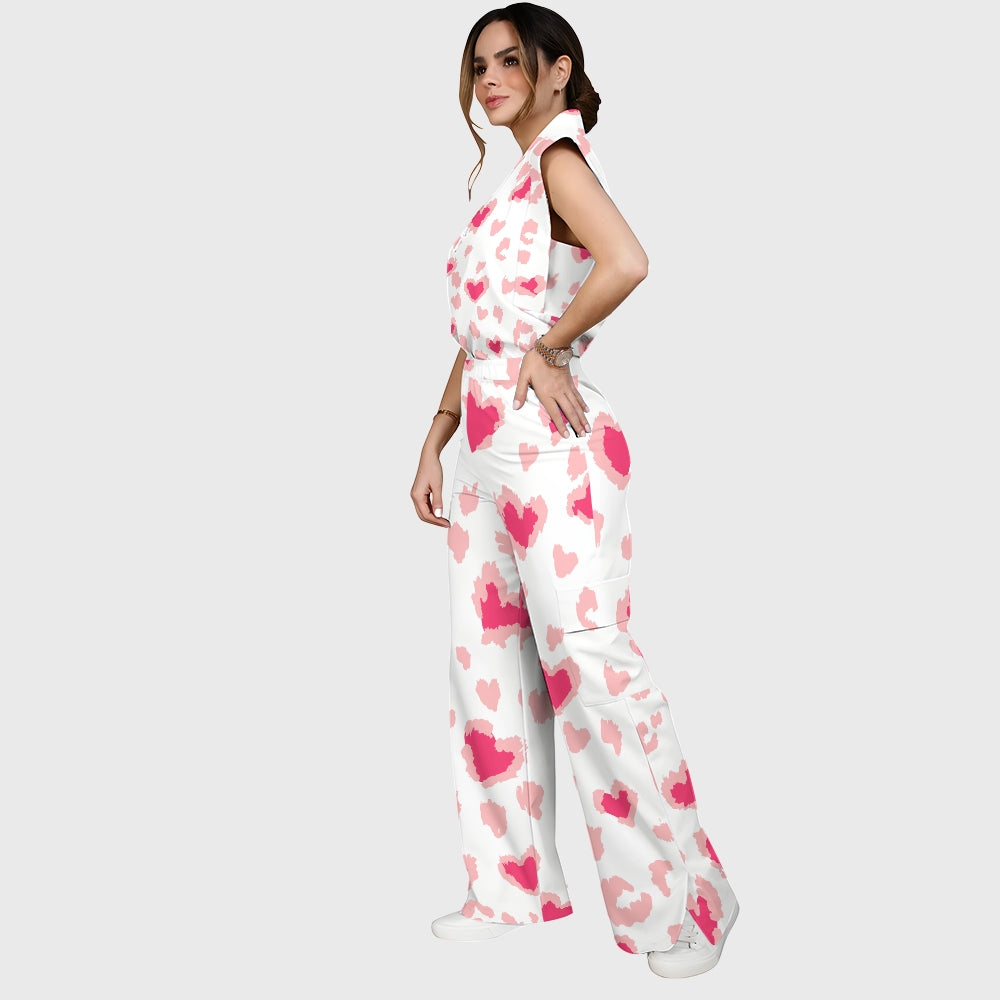 Women's Leopard Jaguar Heart Printed Scrub Set CL02