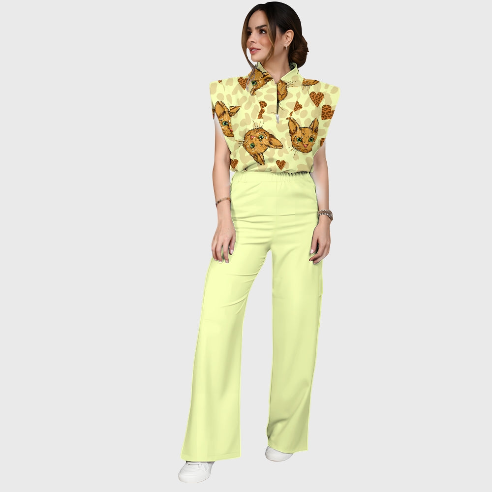 Women's Puss In Doodle Printed Scrub Set SN20
