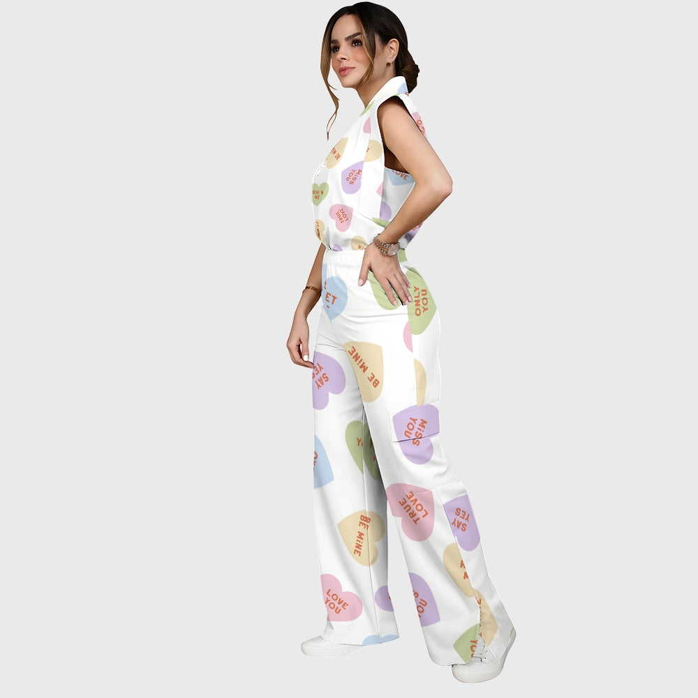 Women's Conversation Hearts for Valentines Printed Scrub Set CL03