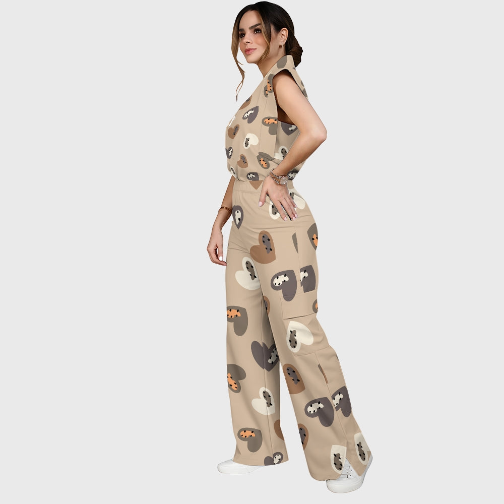 Women's Cheetah Heart Printed Scrub Set CL06