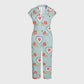 Women's Wide Leg Heart Floral Printed Scrub Jumpsuit JH02
