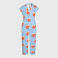 Women's Lapel Wide Leg True Love Printed Scrub Jumpsuit JH04