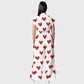 Women's Wide-Leg Red Digital Hearts Printed Scrub Jumpsuit JH05