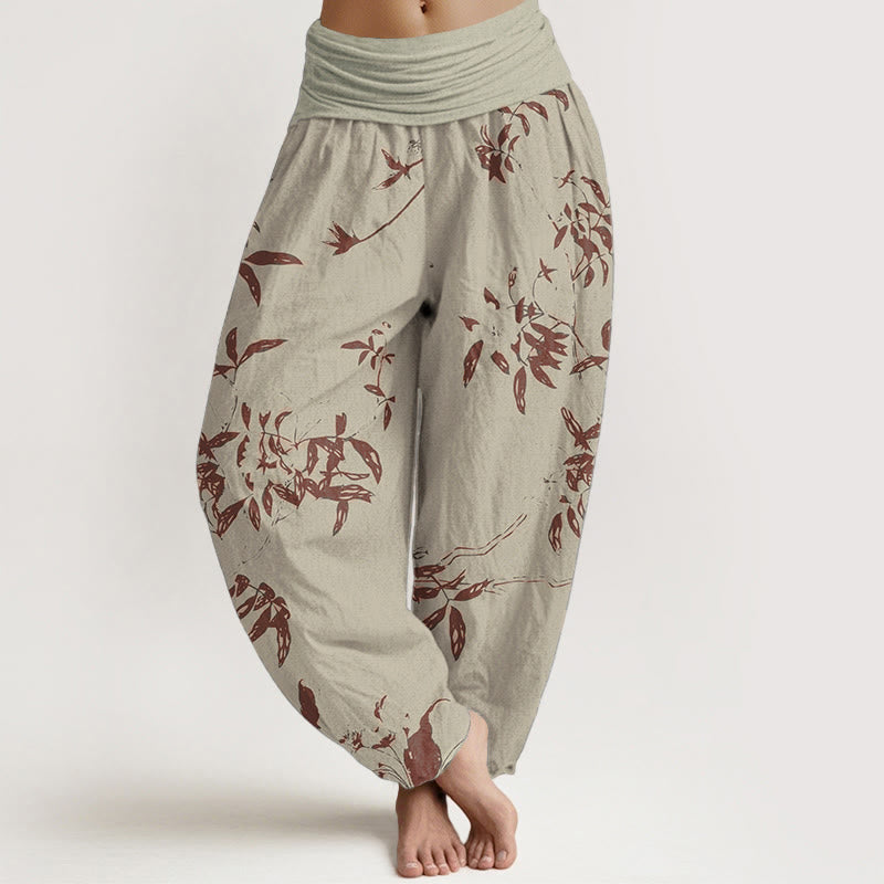 Pure Cotton Branch Pattern Women's Elastic Waist Harem Pants