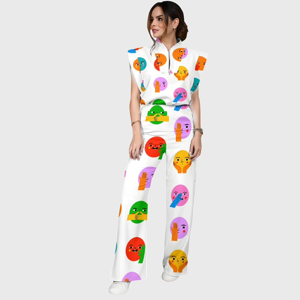 Women's Abstract Comic Faces Printed Scrub Set SP01