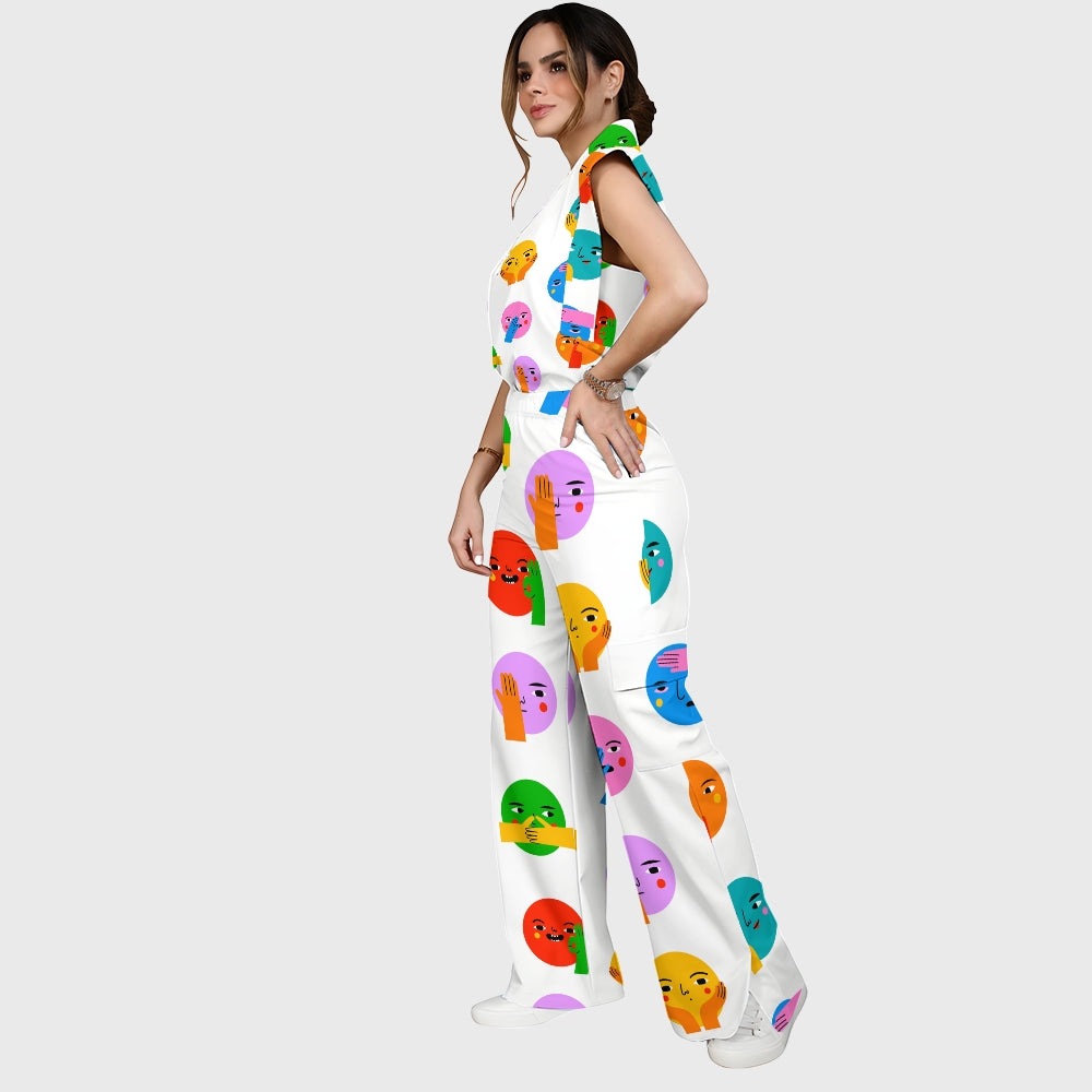 Women's Abstract Comic Faces Printed Scrub Set SP01