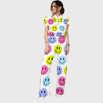 Women's Colorful Smiley Faces Printed Scrub Set SP09