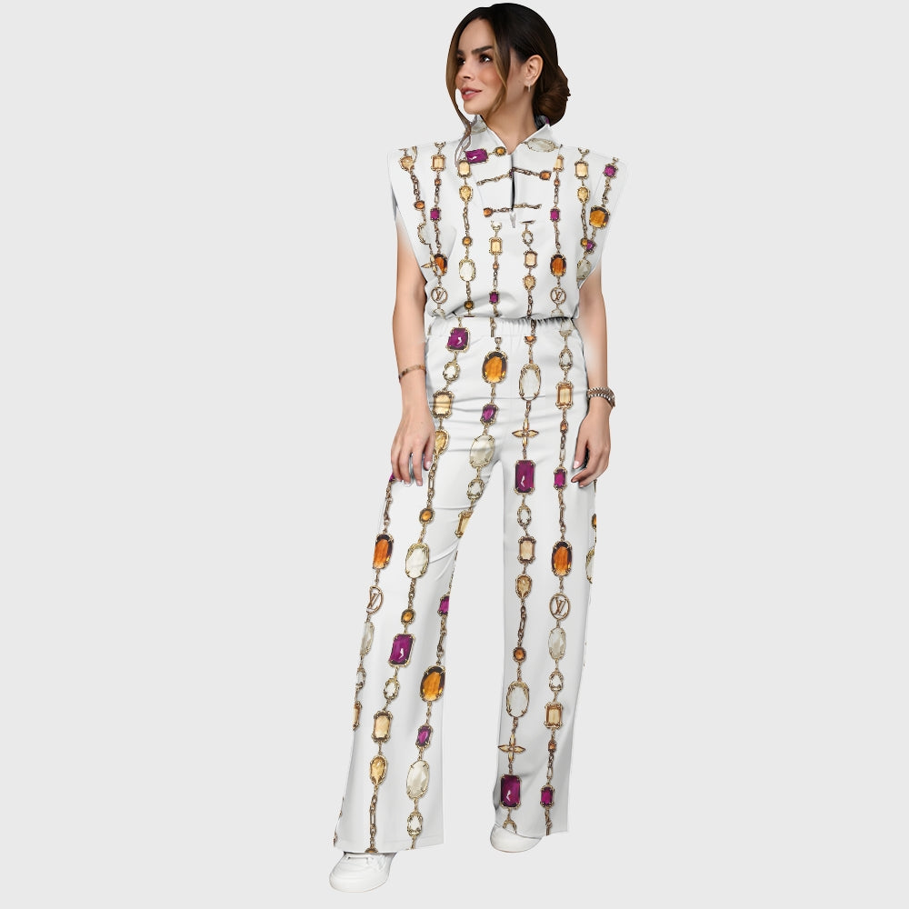 Women's Metallic Line Series Printed Scrub Set  SM02
