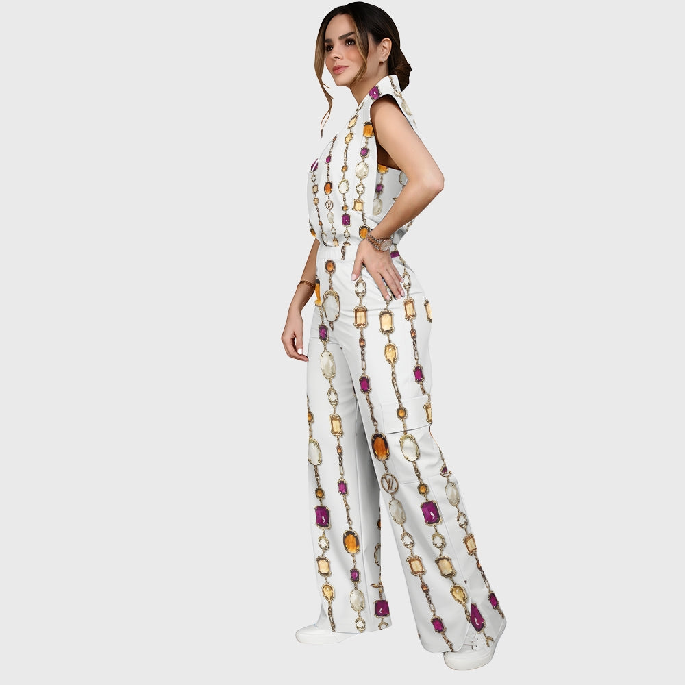 Women's Metallic Line Series Printed Scrub Set  SM02