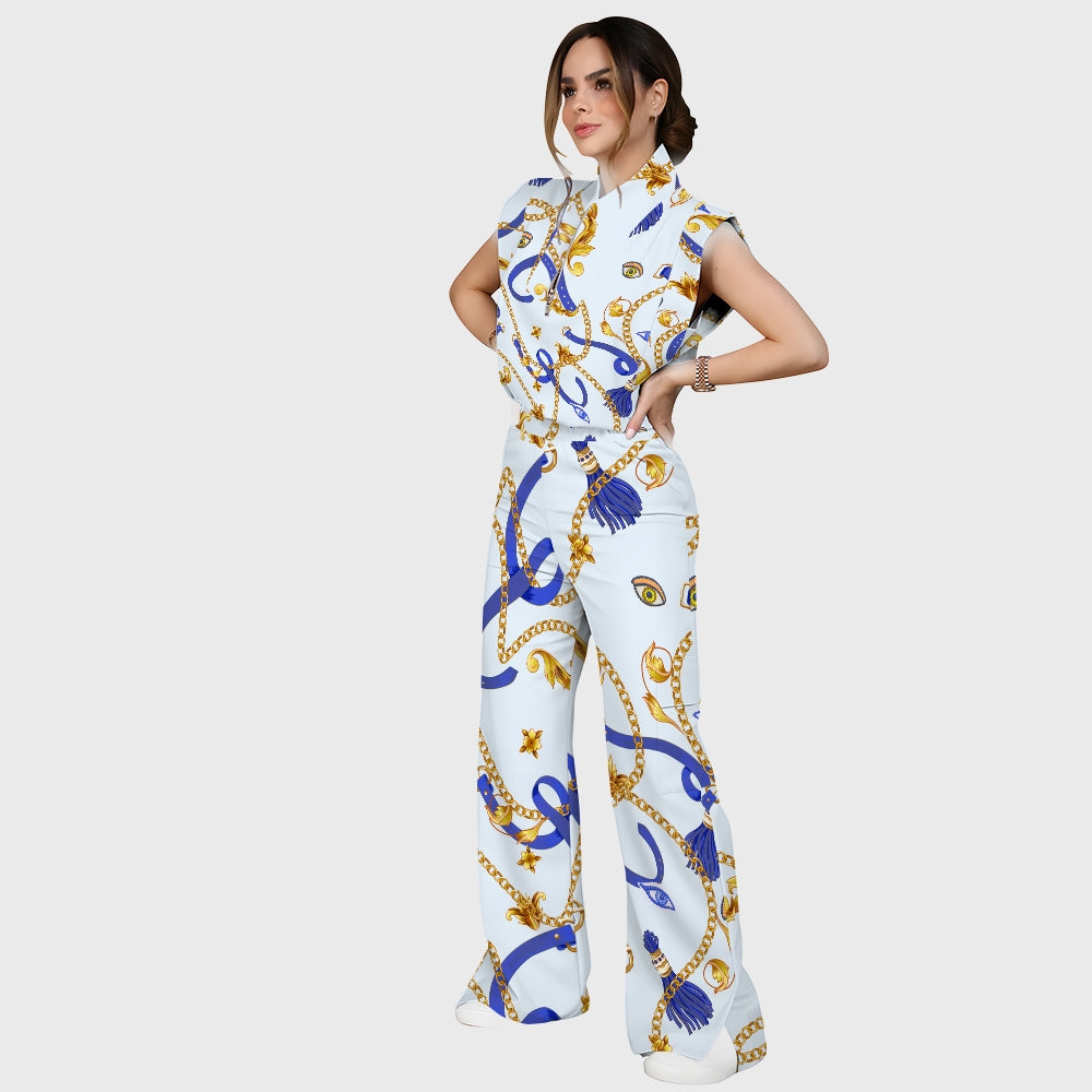 Women's Metallic Line Series Printed Scrub Set  SM08