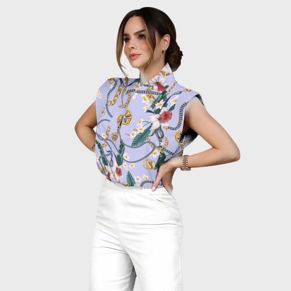 Women's Metallic Line Series Printed Scrub Set  SM09