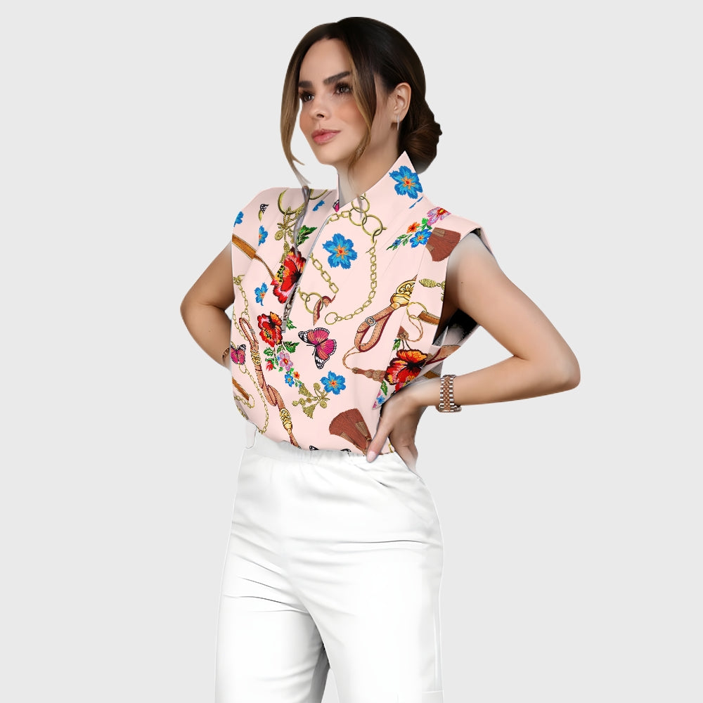 Women's Metallic Line Series Printed Scrub Set  SM10