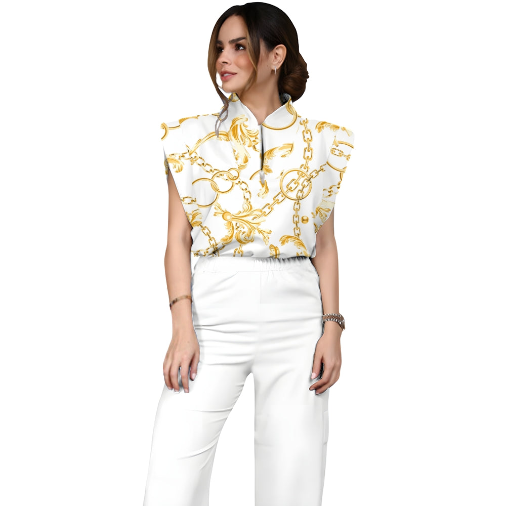 Women's Metallic Line Series Printed Scrub Set  SM11
