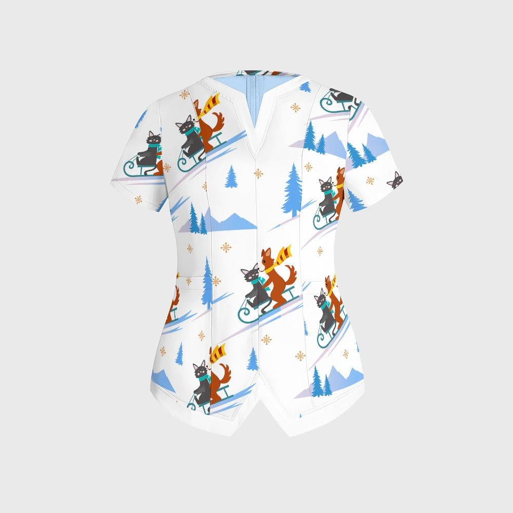 Women's Skiing Printed Scrub Set SAA06