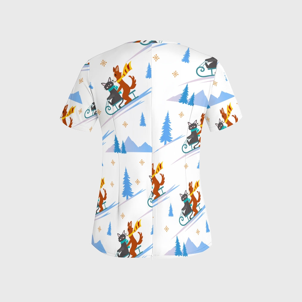 Women's Skiing Printed Scrub Set SAA06