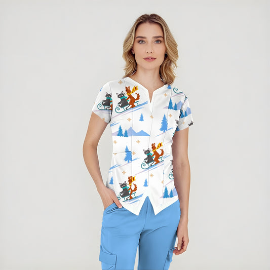 Women's Skiing Printed Scrub Set SAA06