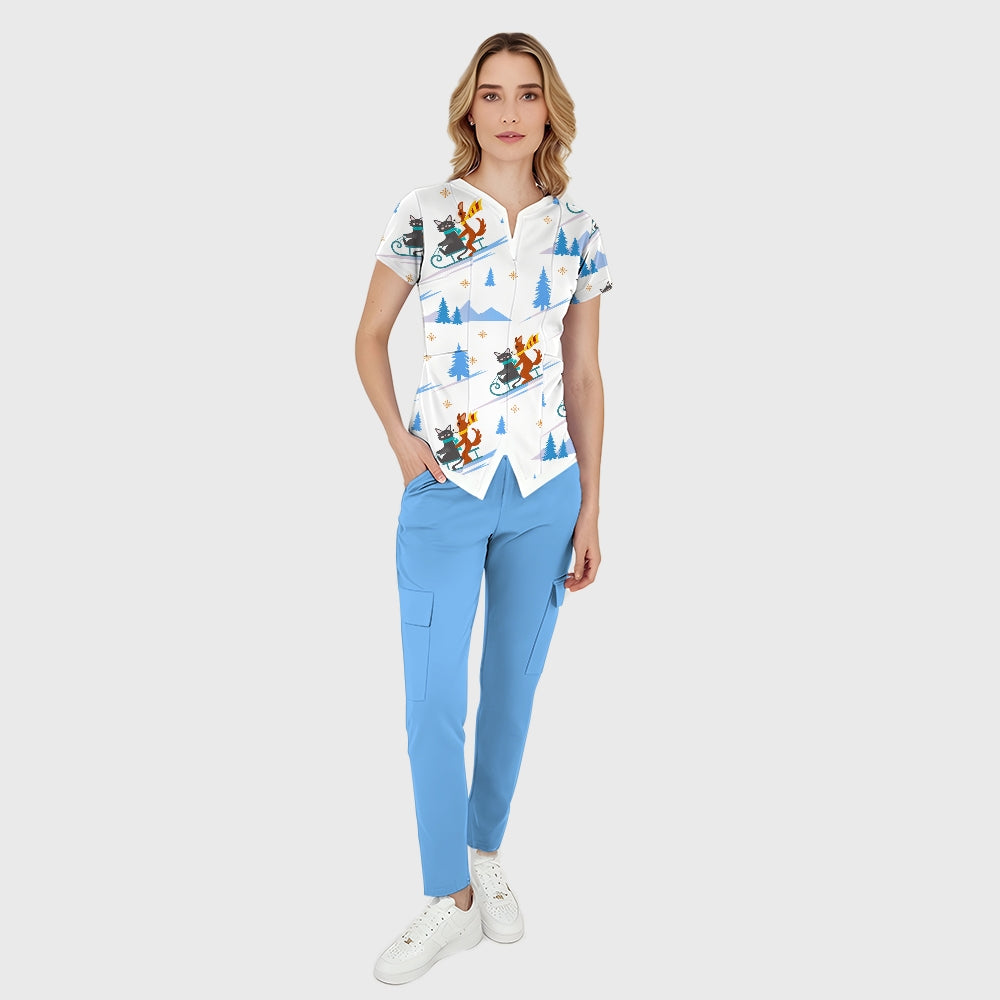 Women's Skiing Printed Scrub Set SAA06