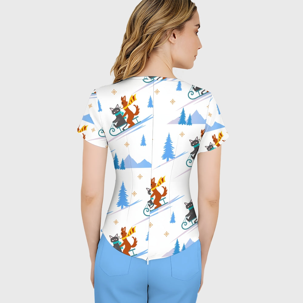 Women's Skiing Printed Scrub Set SAA06