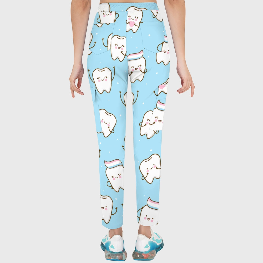 Women's Cute Tooth-Print Scrub Set JTT01
