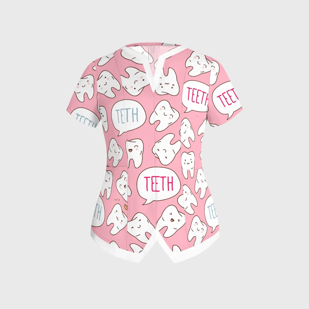 Women's Cute Tooth Care Print Scrub Set JTT02