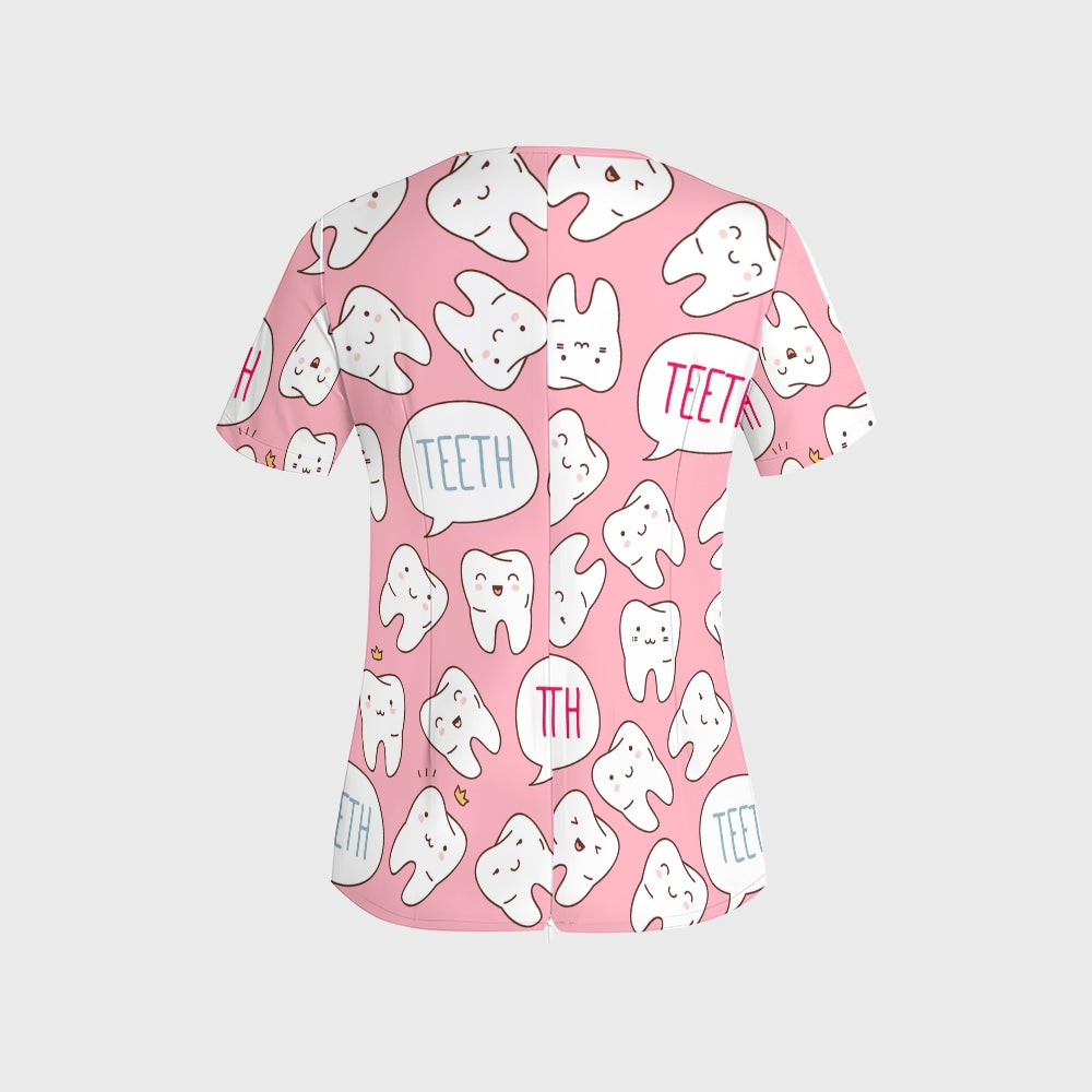 Women's Cute Tooth Care Print Scrub Set JTT02