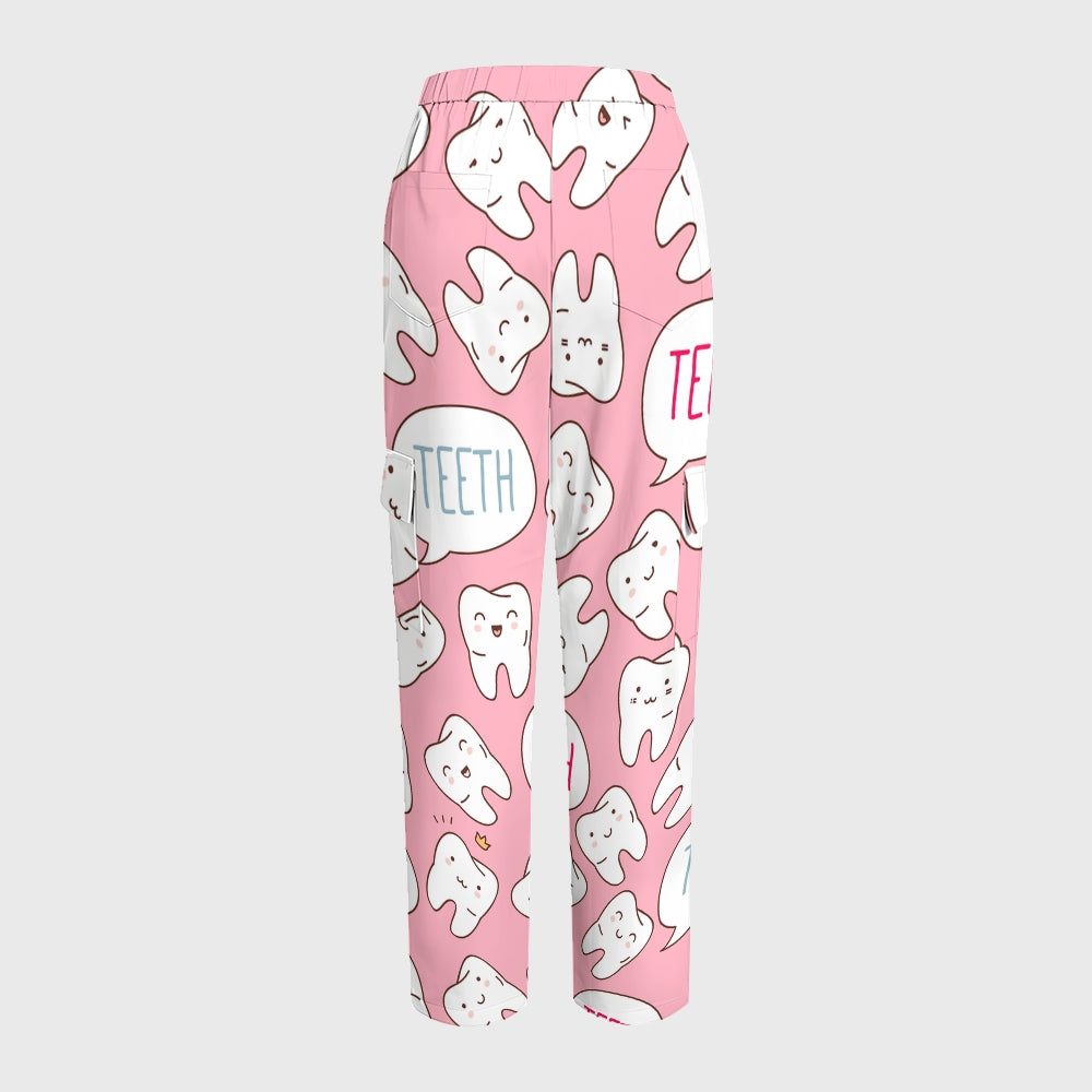 Women's Cute Tooth Care Print Scrub Set JTT02