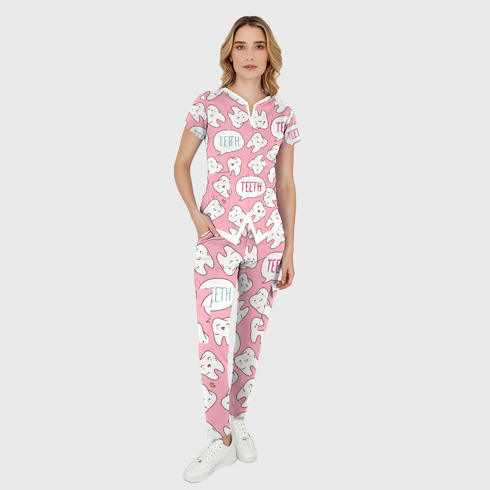 Women's Cute Tooth Care Print Scrub Set JTT02