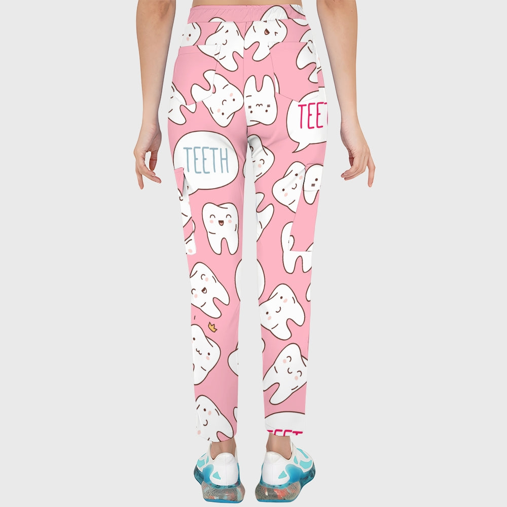 Women's Cute Tooth Care Print Scrub Set JTT02