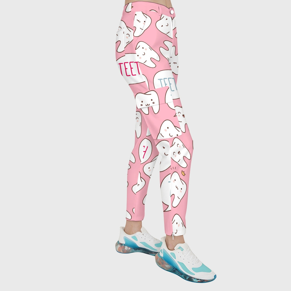 Women's Cute Tooth Care Print Scrub Set JTT02