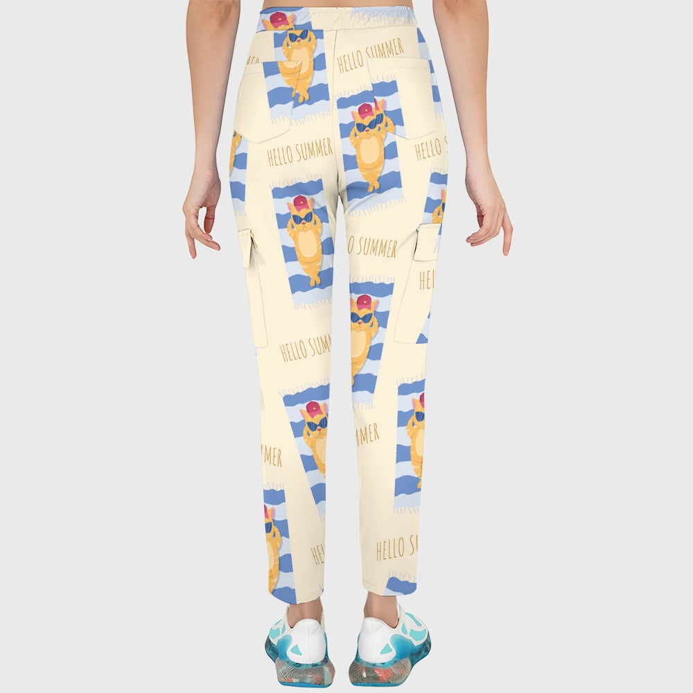 Women's Puff Sleeves Cute Animals Printed Scrub Set SAA23