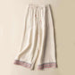 Plain Bohemian Stripes Women's Wide Leg Cotton Pants With Pockets