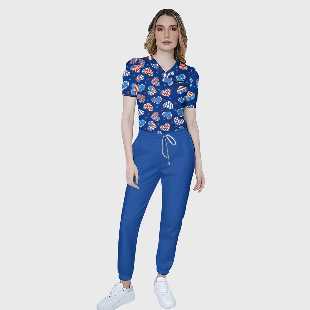 Women's Puff Sleeves American Elements Printed Scrub Set SAA2