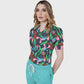 Women's Puff Sleeves Abstract Art  Scrub Set SAA3