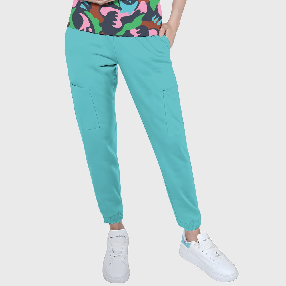 Women's Puff Sleeves Abstract Art  Scrub Set SAA3